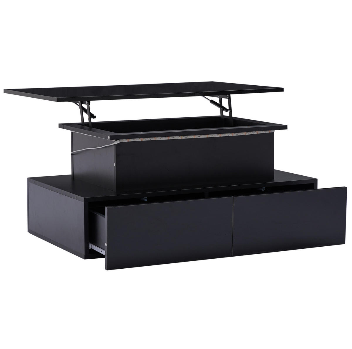 COUCHTISCH mit LED und 4 Schubladen 90 x 55 x 41 cm Schwarz Hochglanz - Schwarz, Holzwerkstoff (90/55/41cm) - Meubliv