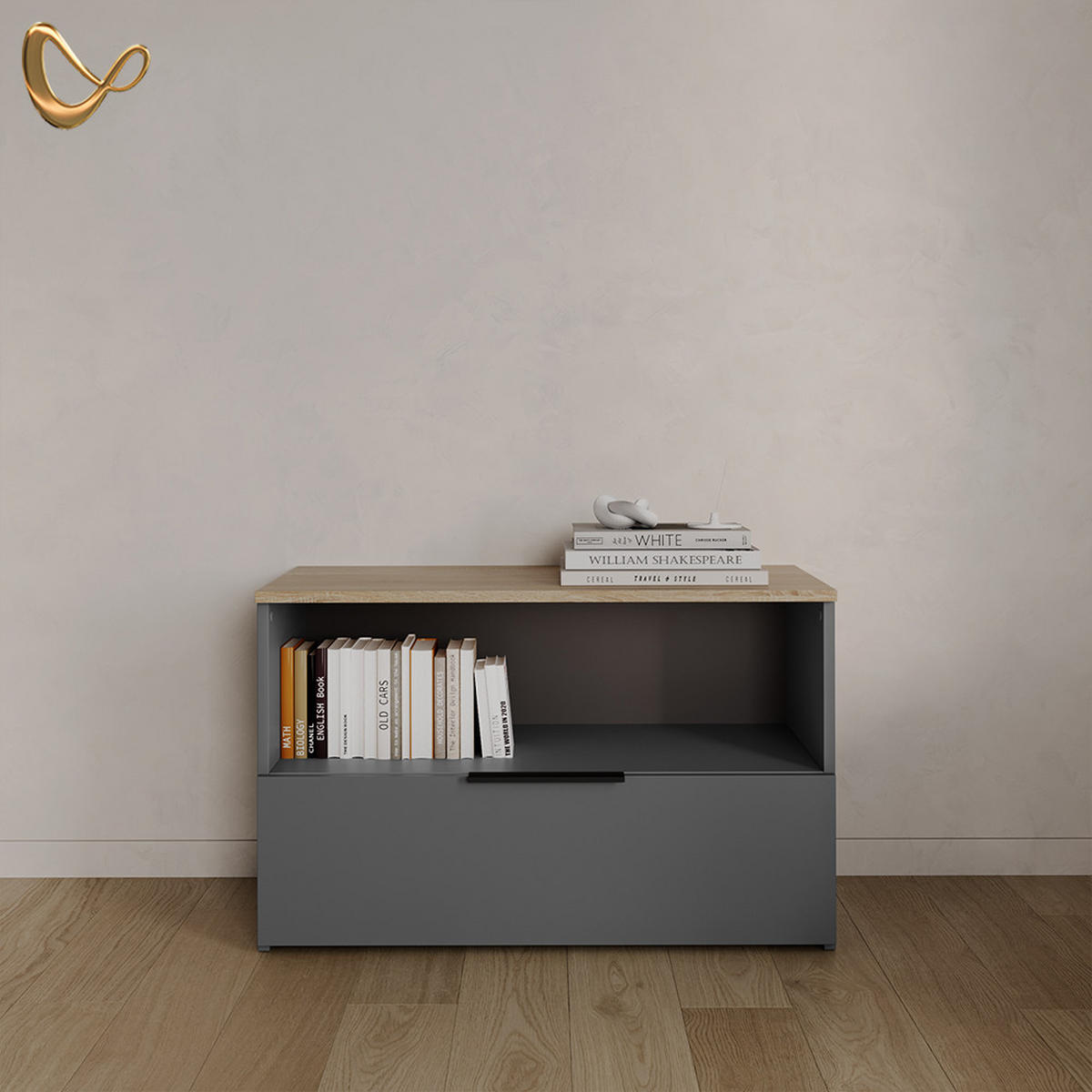 KOMMODE Piave Anthrazit/Sonoma mit 1 geschlossenem Fach - Anthrazit/Sonoma Eiche, Holzwerkstoff (80/50/40cm) - Livinity®