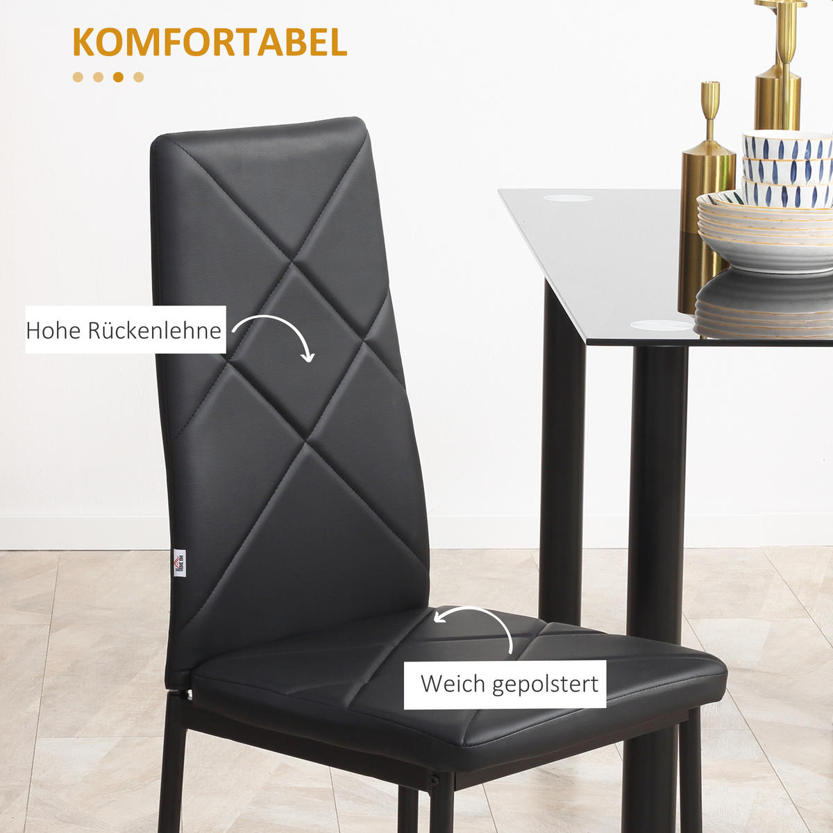 ESSZIMMERSTÜHLE Kunstleder Stahl Schwarz - Schwarz, Kunststoff (50/97/41cm) - HOMCOM