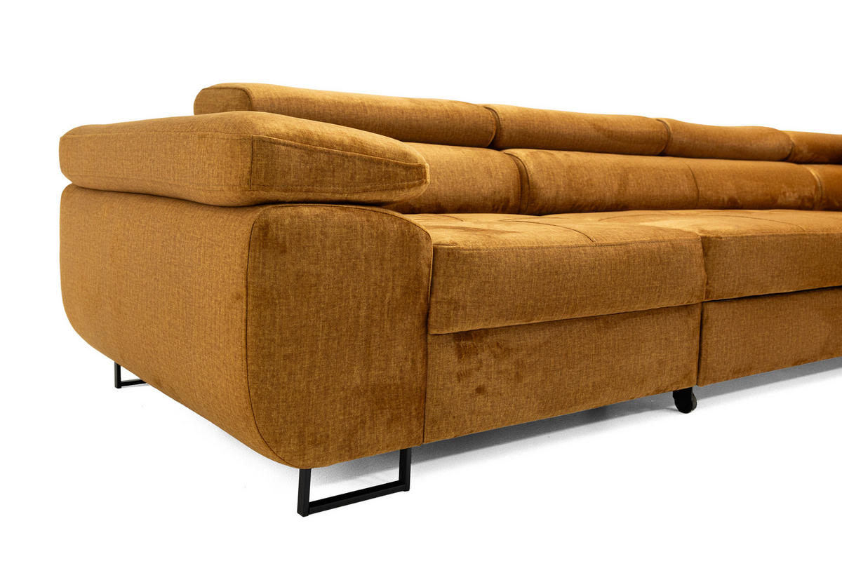 ECKSOFA WILD MAXI L Rechts mit Schlaffunktion 125x195 Velours Gold - Chromfarben/Goldfarben, Holz/Textil (203/350cm) - Muffo