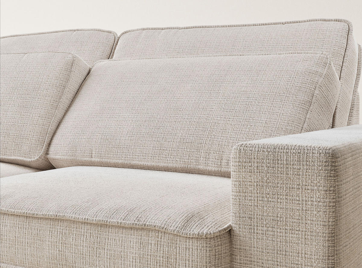 ECKSOFA Kirou Creme Chenille-Stoff - Links Seite - Creme/Schwarz, Holz/Holzwerkstoff (225/311cm) - Maison de Reve