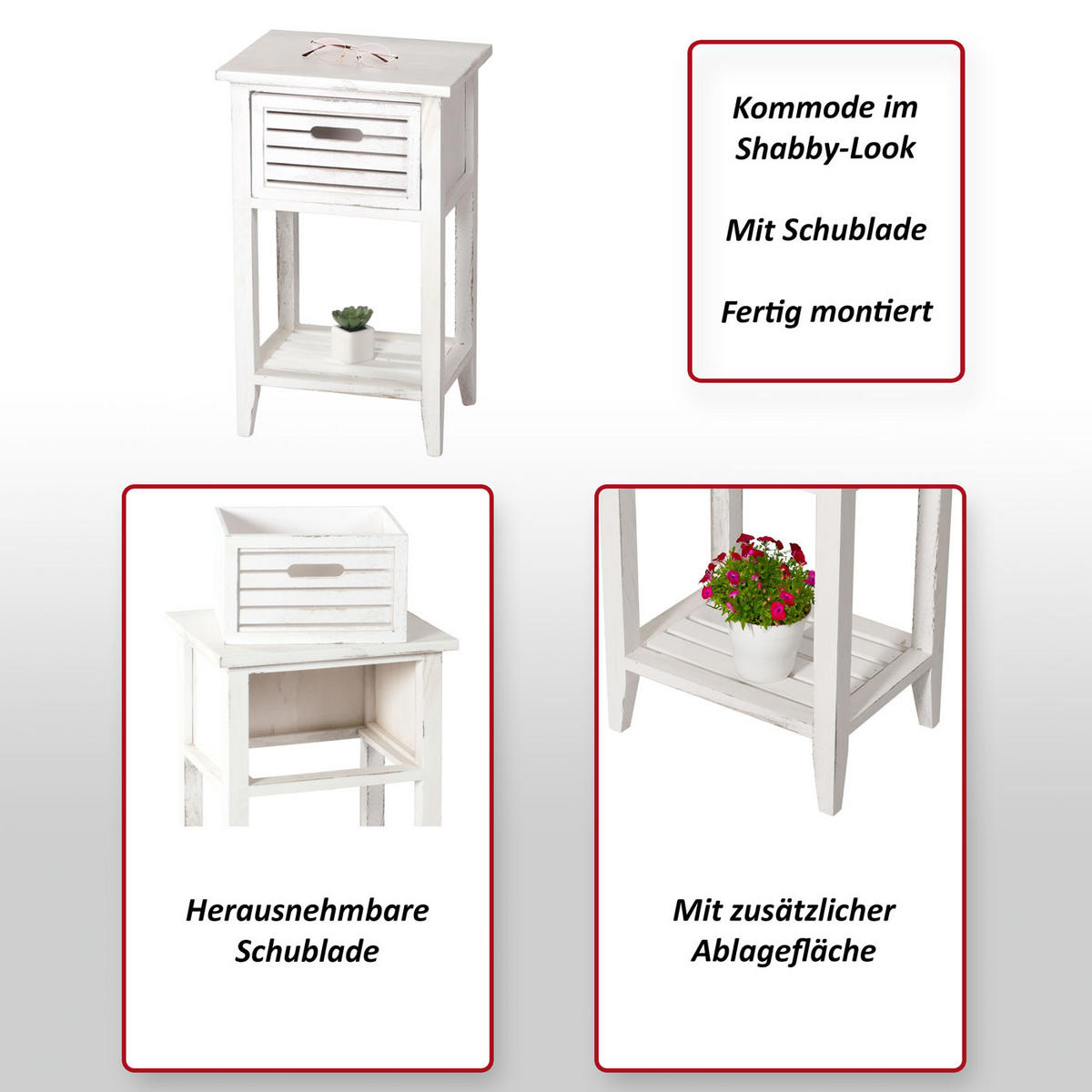 KOMMODE SCHUBLADE SHABBY-LOOK Cremeweiß - Weiß, Holz (38/61/30cm) - MCW
