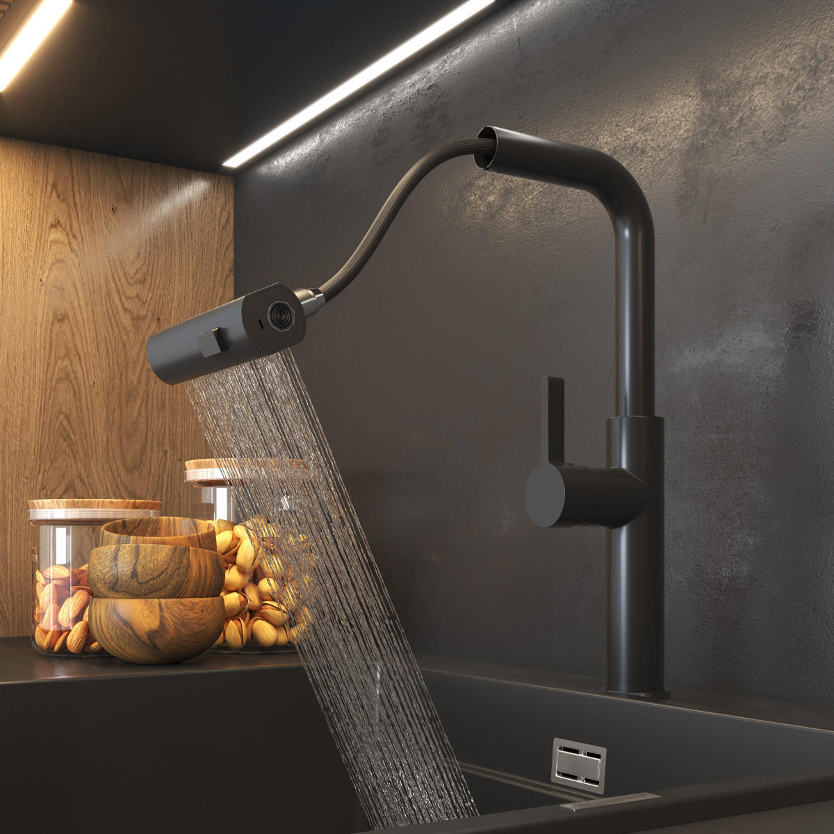 KÜCHENBATTERIE Giro - Schwarz, Metall (17/39/35cm) - Granitan