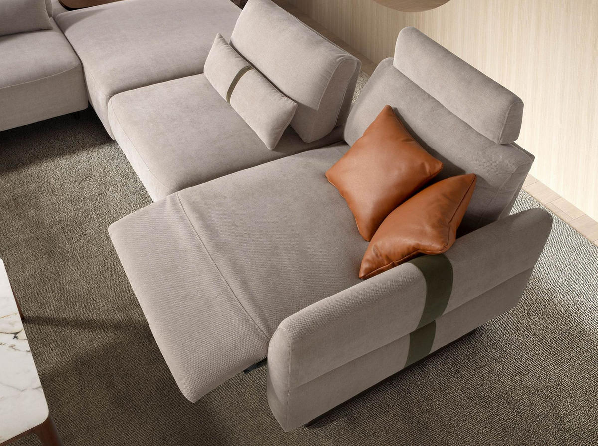 ECKSOFA Modulares Relax-Sofa mit Chaiselongue rechts, Stoff in Sandfarbe 500/305/87 cm - Sandfarben/Schwarz, Textil (500/87/305cm) - ANGEL CERDA