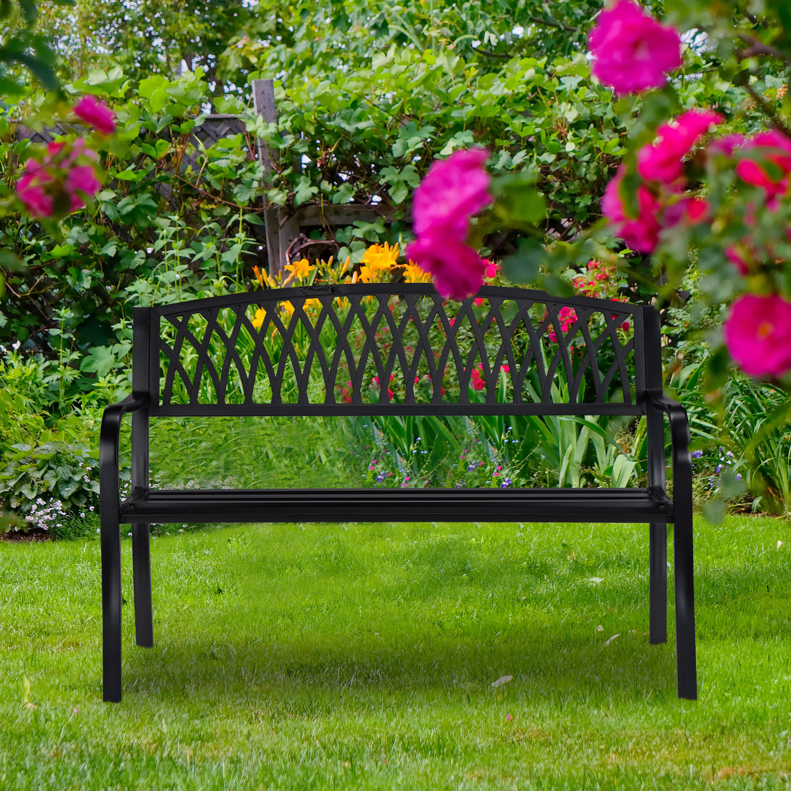 GARTENBANK - Schwarz, Metall (127/87/60cm) - Relaxdays