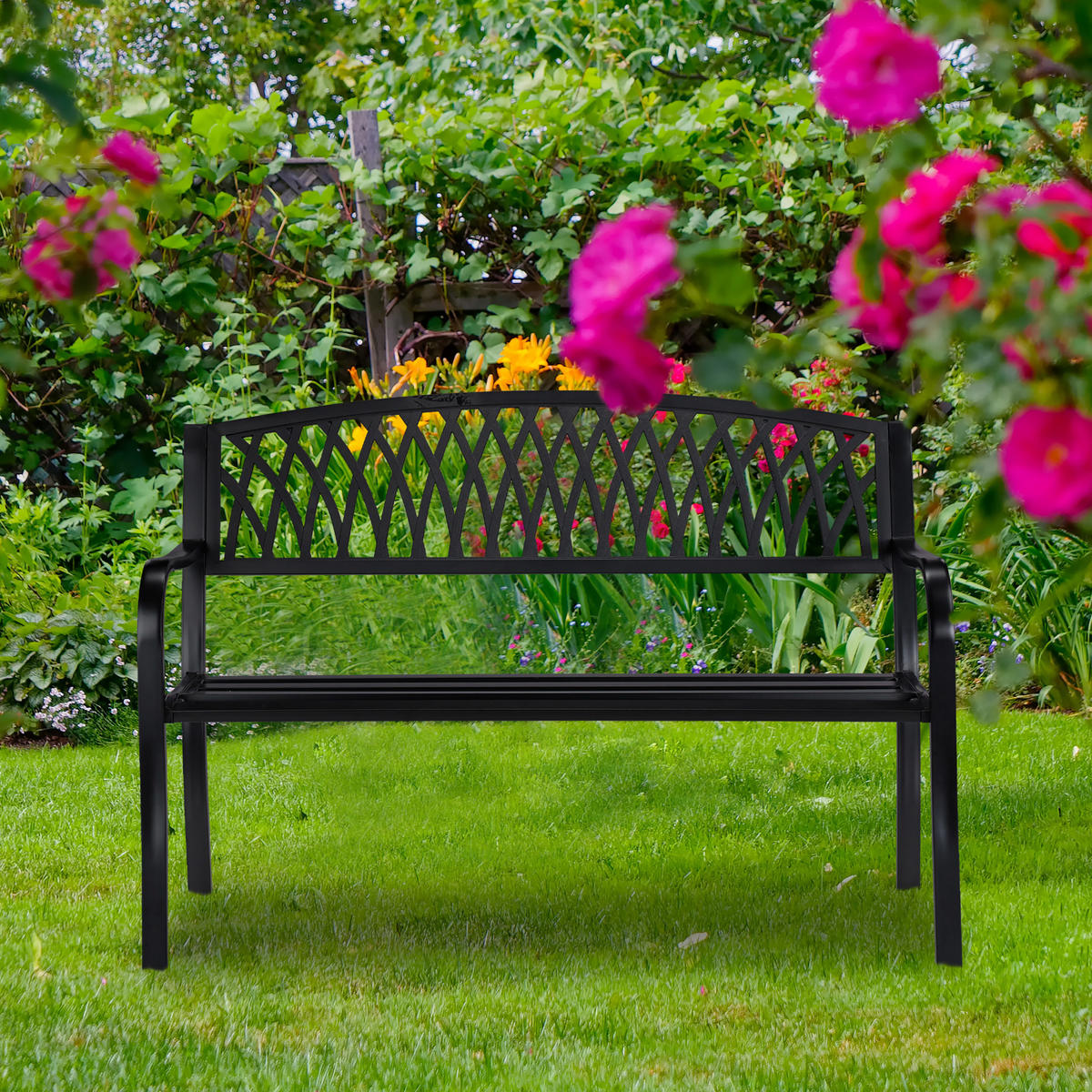 GARTENBANK - Schwarz, Metall (127/87/60cm) - Relaxdays
