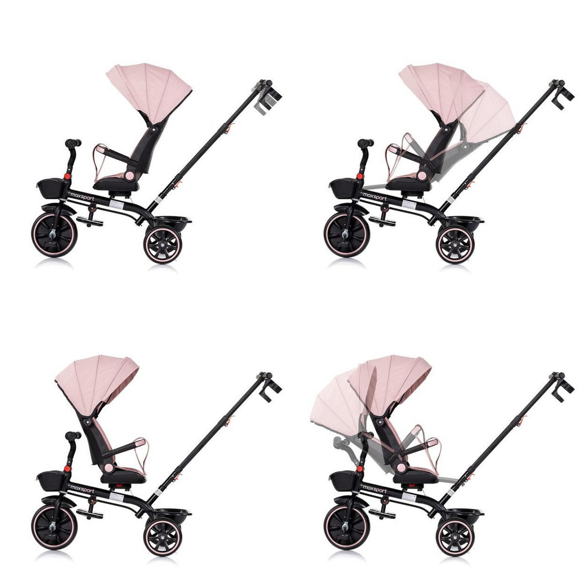 DREIRAD Max Sport 2 in 1 pink Dreirad, Becherhalter, Sitz umkehrbar, Korb - Pink, Metall (116/50/95cm) - Chipolino