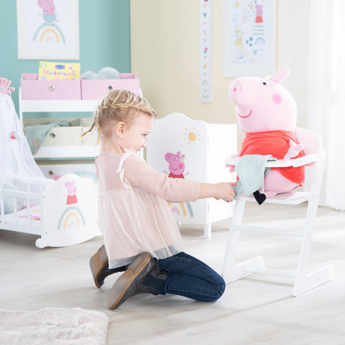 PUPPENHOCHSTUHL Peppa Pig - Weiß, Holzwerkstoff (27.5/52/34cm) - Roba