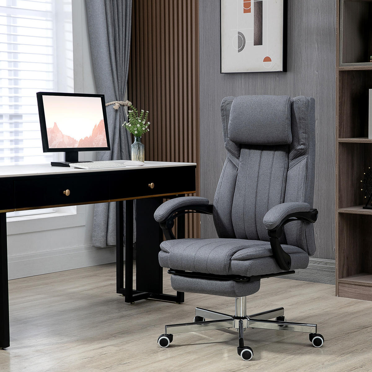 CHEFSESSEL DE-11683 135° neigbar mit Fußstütze Grau - Dunkelgrau, Textil (61/113/65cm) - ComfortXL