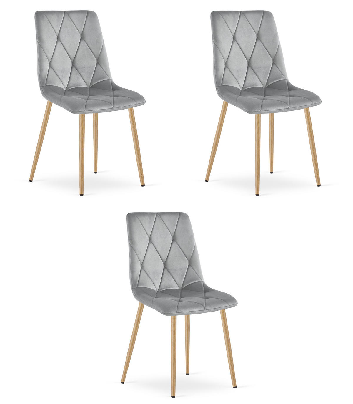 ESSZIMMERSTUHL 3-er Set TYRA hellgrauer Sitz, Beine in Holzfarbe - Eichefarben/Hellgrau, Textil (44.5/87/54.5cm) - Valora