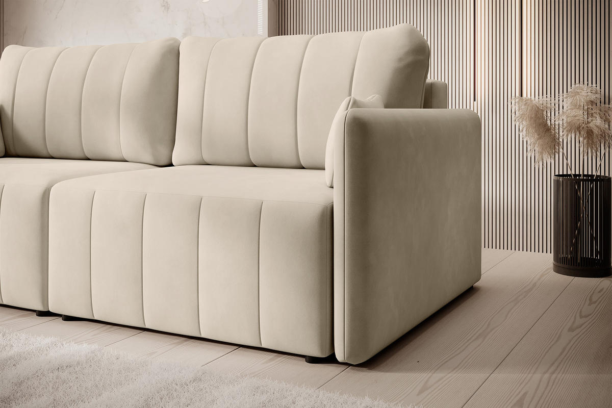 SCHLAFSOFA Pierra Cremeweiß hydrophober Samt - Creme/Schwarz, Kunststoff/Textil (215/100/112cm) - Selsey