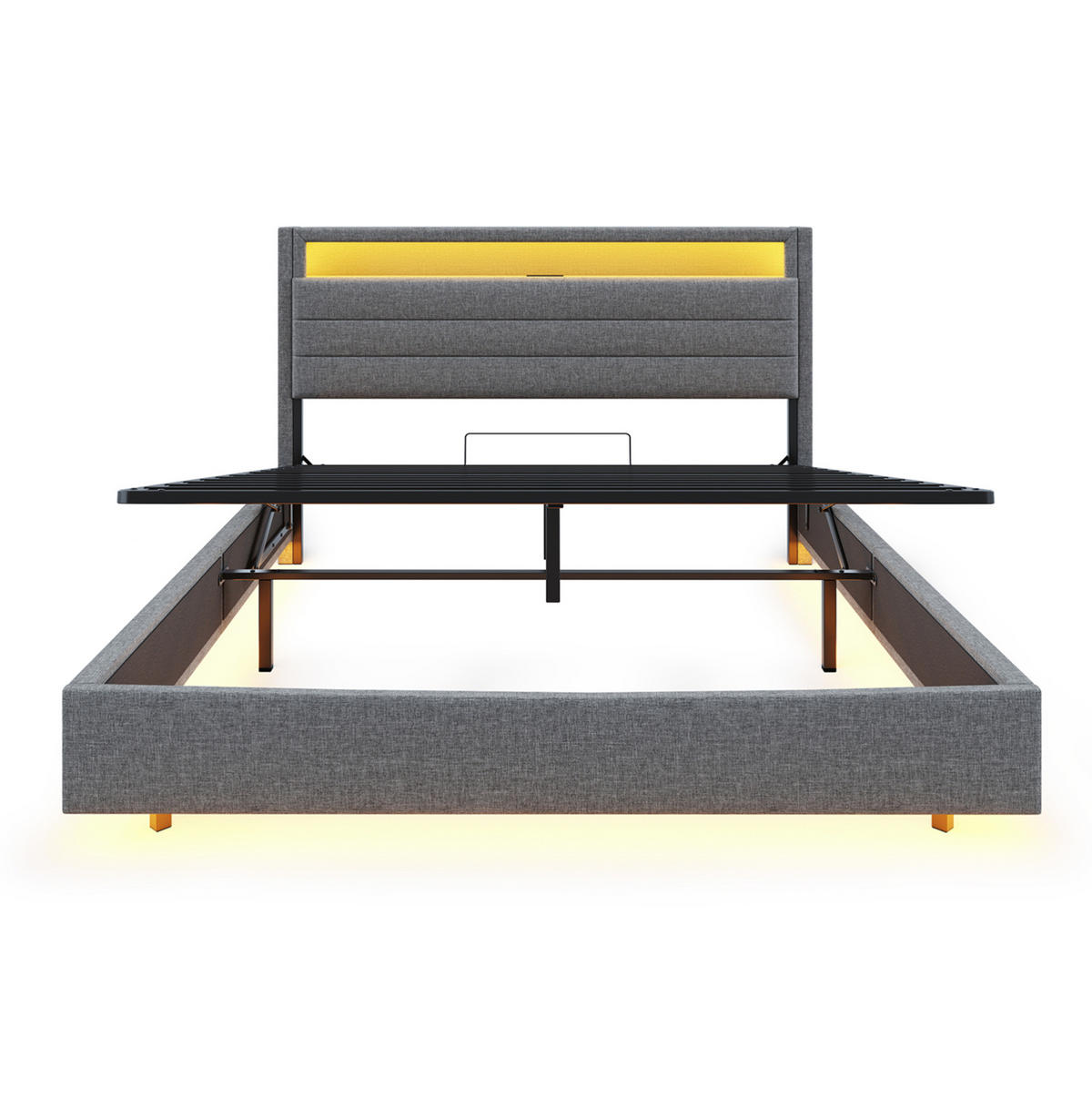 POLSTERBETT 140/200 cm grau mit hydraulischem Stauraum und USB-Steckdose - Grau, Textil (140/200cm) - OKWISH