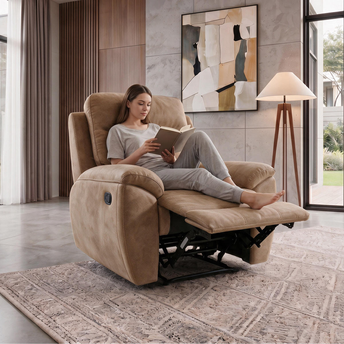 RELAXSESSEL Dolce, Fernsehsessel mit Relaxfunktion, 98 cm, Sandfarben, Velours - Braun, Textil (98/106/100cm) - Beautysofa