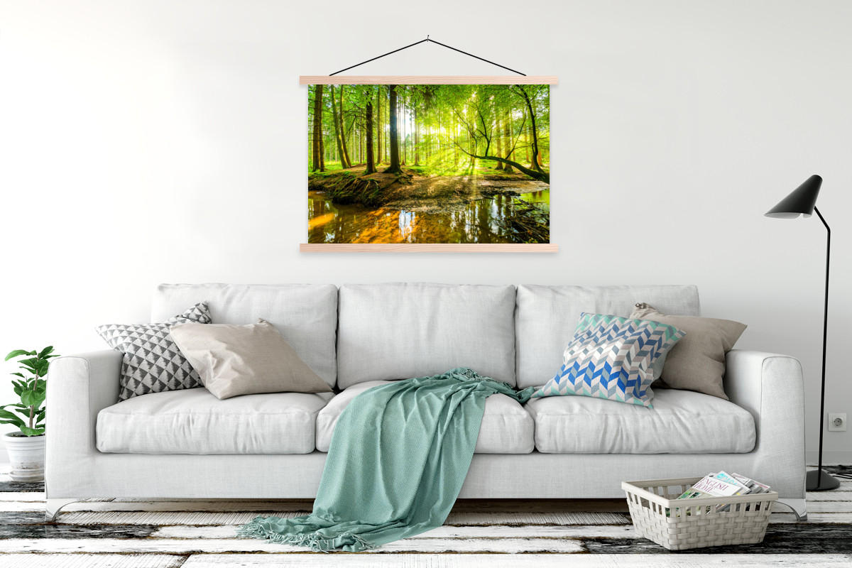 POSTER Wald - Landschaft - Wasser - Bäume - Sonne - Grün - Natur 120x80 cm - Grün, Textil (120/80/0.15cm) - MuchoWow