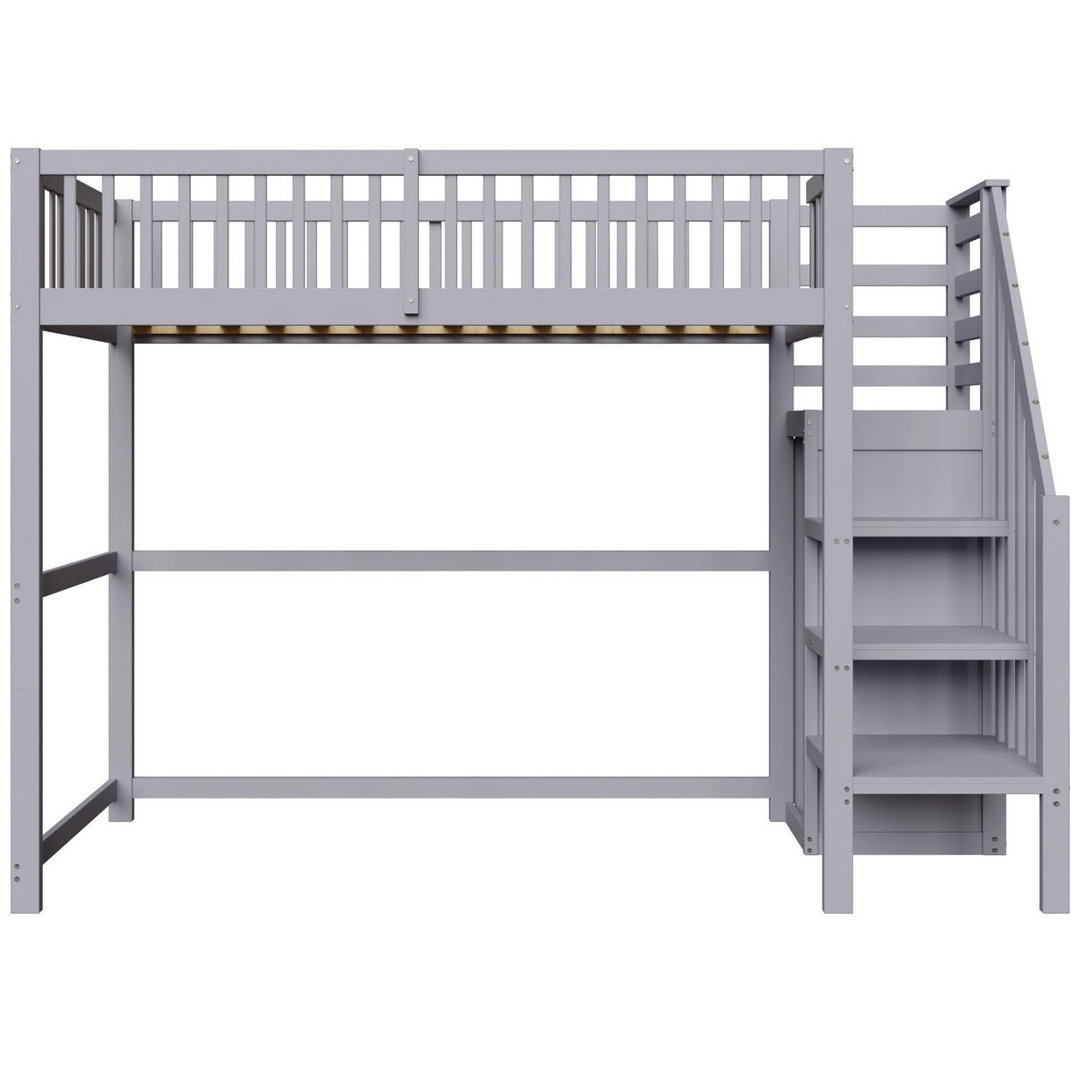 KINDERBETT aus Holz 90x200 cm in Grau mit Treppe & Kleiderschrank - Grau, Holz (90/200cm) - Modfu