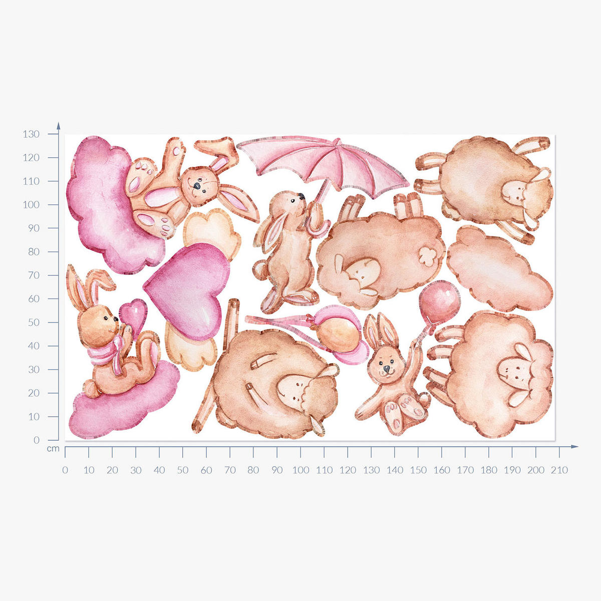 WANDAUFKLEBER 130x208cm - Schafe, Lämmer und Kaninchen - Multicolor, Kunststoff (130/208/0.1cm) - Wallfluent