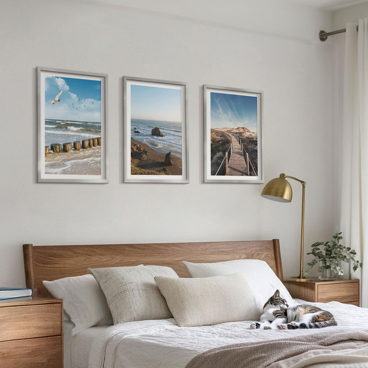 WANDBILDER 3er Set - 40x60 cm Silberner Rahmen - Strandwellen, Himmelsbrücke, Spaziergang - Silberfarben, Kunststoff (40/60cm) - ArtPrintCave
