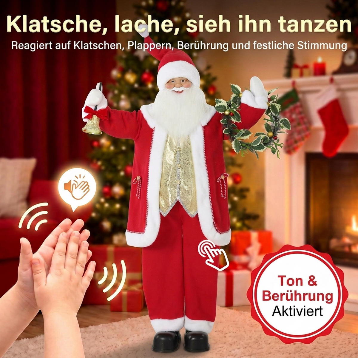 SINGENDER-WEIHNACHTSMANN Polyester Metall Rot - Rot, Textil (28/150/70cm) - HOMCOM