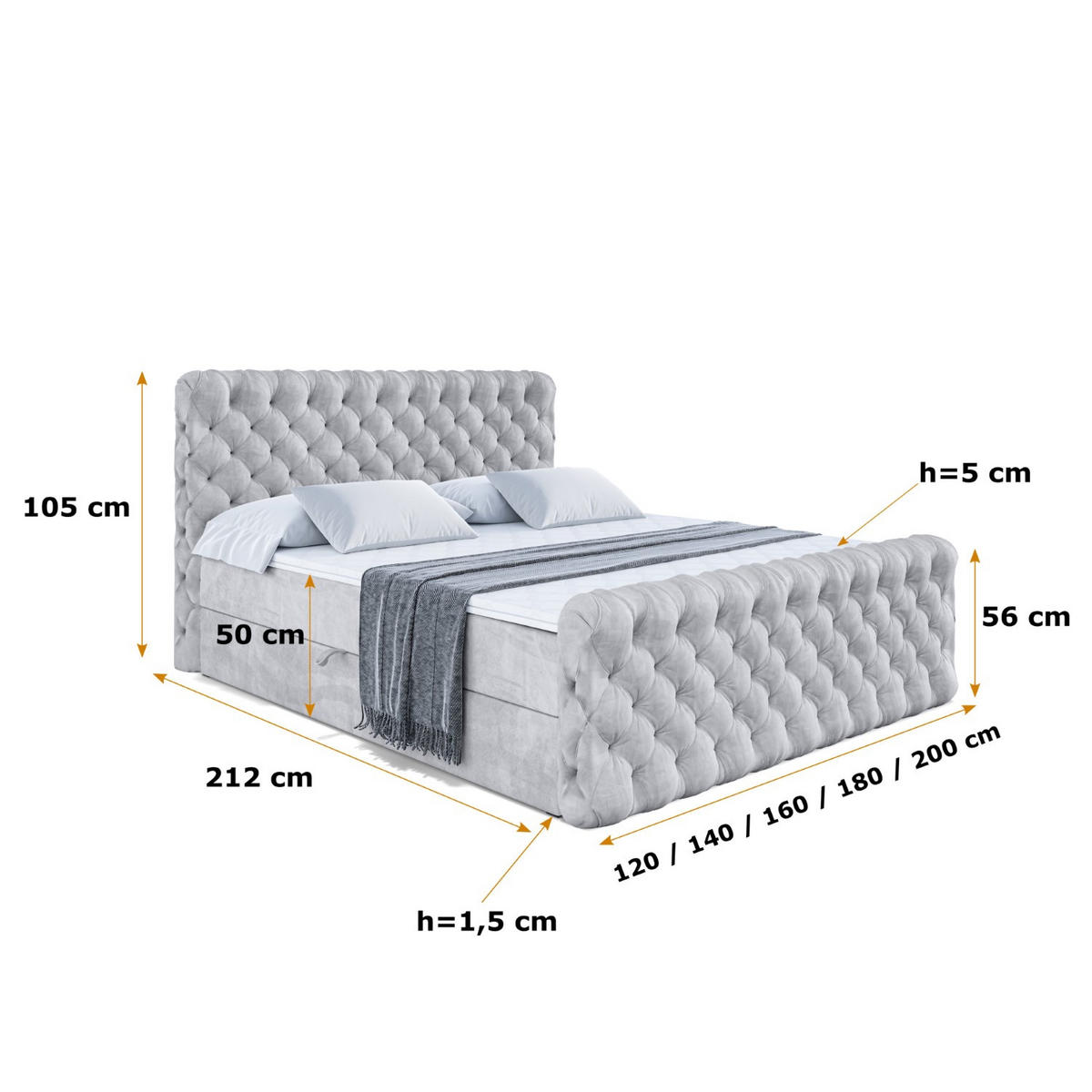 BOXBETT BOXI8-Z - 180x200 cm - H3 - Hellgrau - Hellgrau, Holzwerkstoff (180/200cm) - ALTDECOR