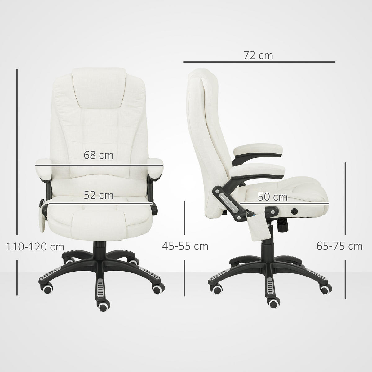 MASSAGESESSEL Chefsessel Gamingstuhl Drehstuhl Massagebürostuhl Cremeweiß - Schwarz/Weiß, Kunststoff/Textil (74/116/67cm) - Vinsetto