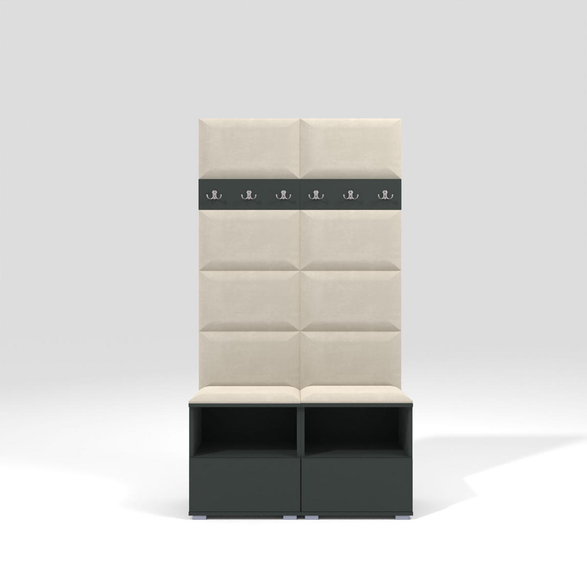 GARDEROBEN-SET Nela III mit gepolsterten Paneelen 100/187/40 - Silberfarben/Creme, Holzwerkstoff/Kunststoff (100/187/40cm)