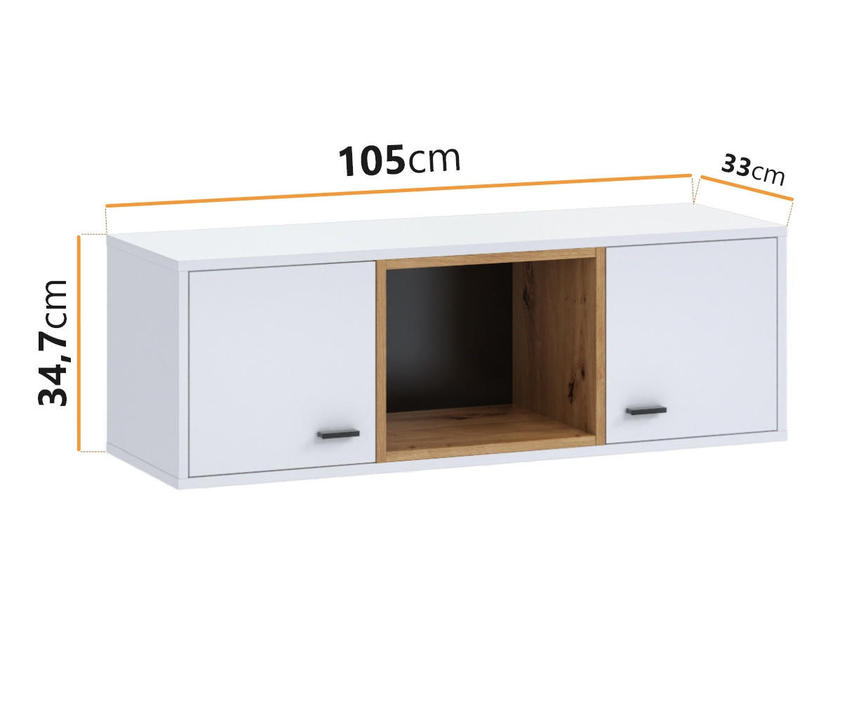 HÄNGESCHRANK horizontal Randy mit zwei Türen Weiß - Schwarz/Weiß, Holzwerkstoff/Kunststoff (105/35/33cm) - Ravio