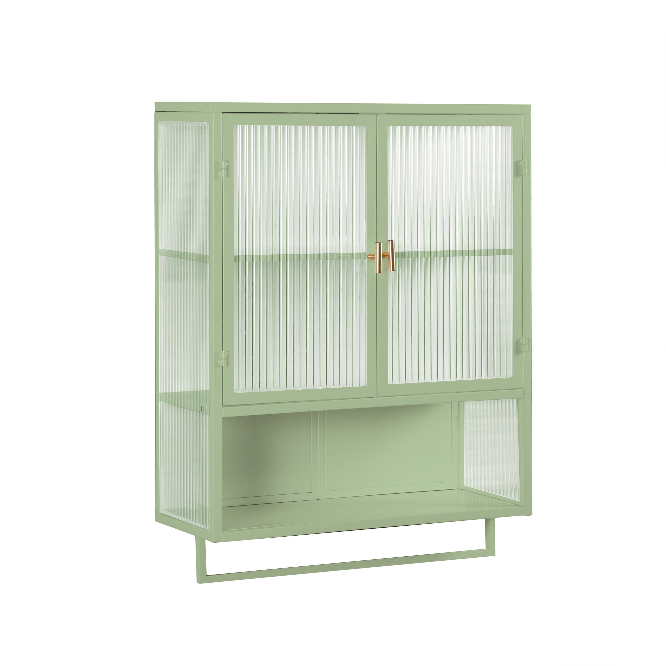 HÄNGESCHRANK DE-38106 60 cm mit 2 Glastüren und Handtuchhalter Grün - Grün, Metall (60/78/23cm) - ComfortXL
