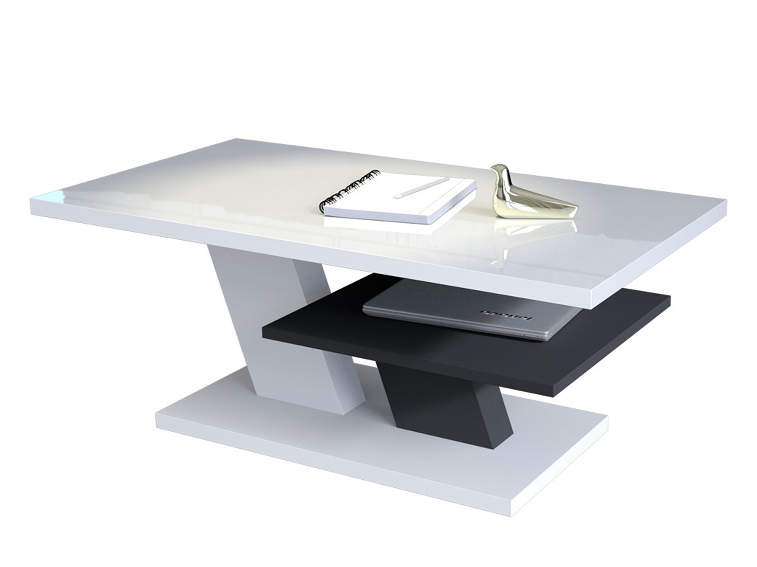 COUCHTISCH rechteckig Weiß Hochglanz - Anthrazit mit Ablage - Weiß Hochglanz/Anthrazit, Holzwerkstoff (60/110/45cm) - designimpex