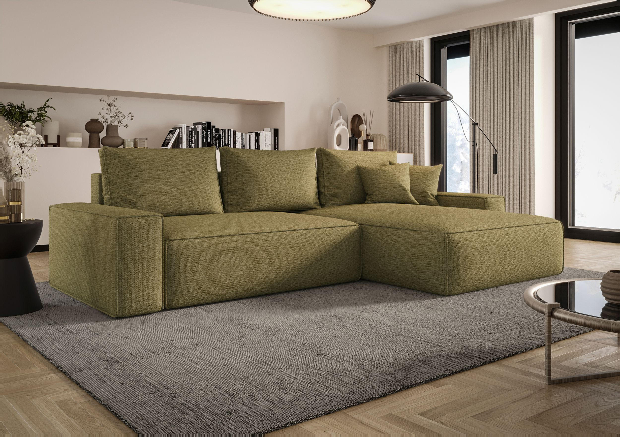 ECKSOFA MONA mit Schlaffunktion ARAGON 35 Rechts - Olivgrün, Textil (280/185cm) - Bedante