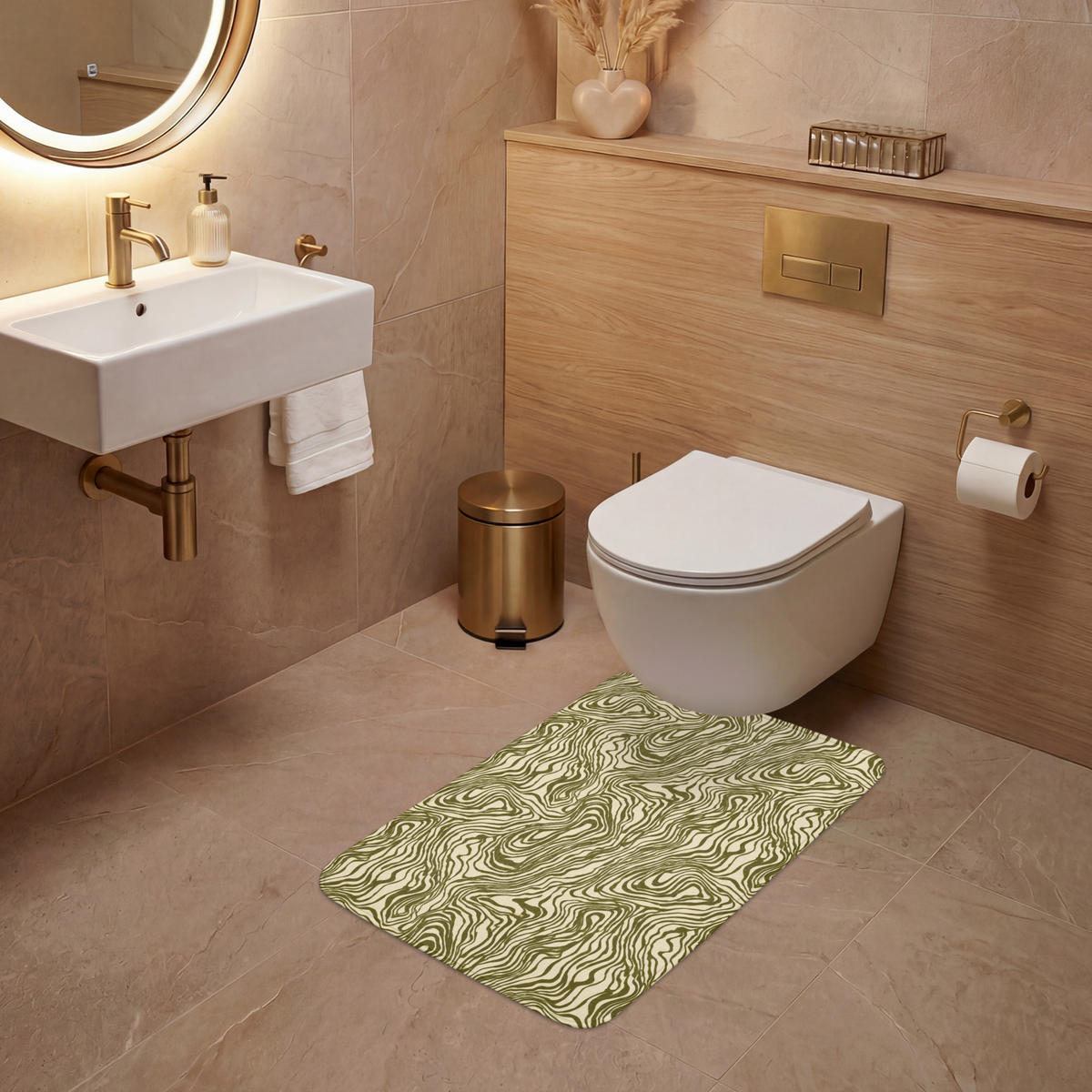 WC PŘEDLOŽKA Abstraktní - Mramor - Zelený 50x80 cm - tmavě zelená, textil/plast (50/1cm) - OnlyWow