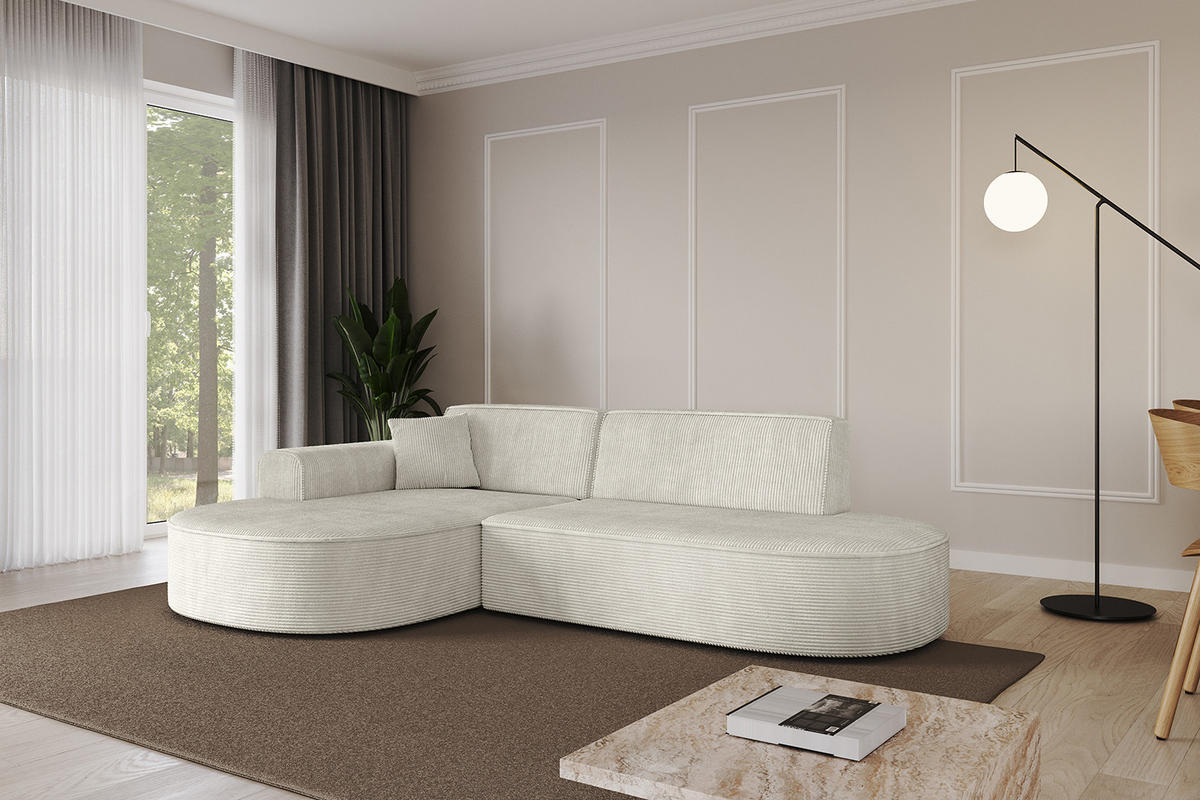 ECKSOFA Ottomane Links MARI-L1 - 232x163x73,5 cm Hellgrau Cord - Hellgrau/Schwarz, Holzwerkstoff/Kunststoff (163/234cm) - ALTDECOR