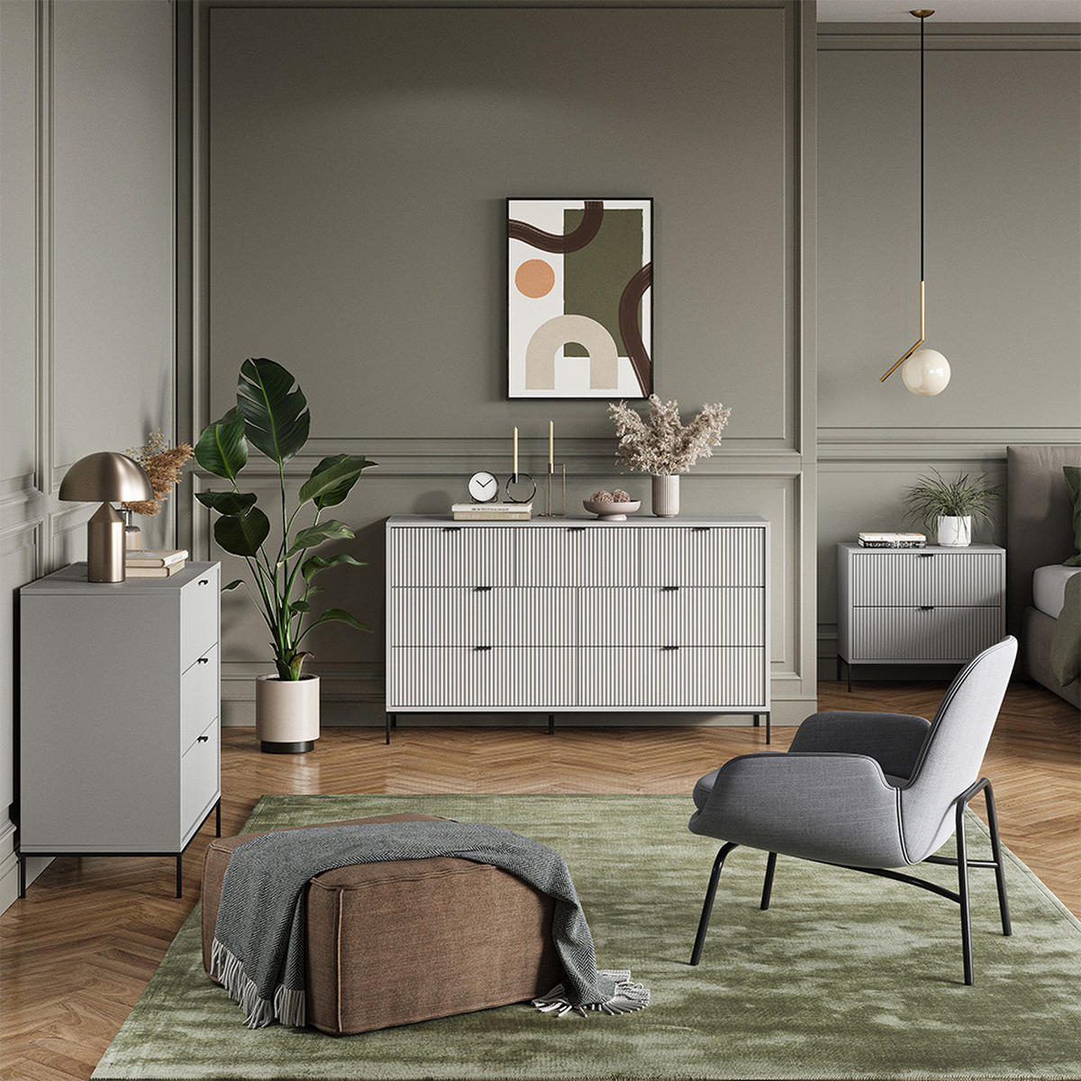 KOMMODE Eliza Grau 120 x 81.2 cm mit 2 Schubladen und 2 Türen - Grau, Holzwerkstoff (120/81.2/40cm) - Vicco