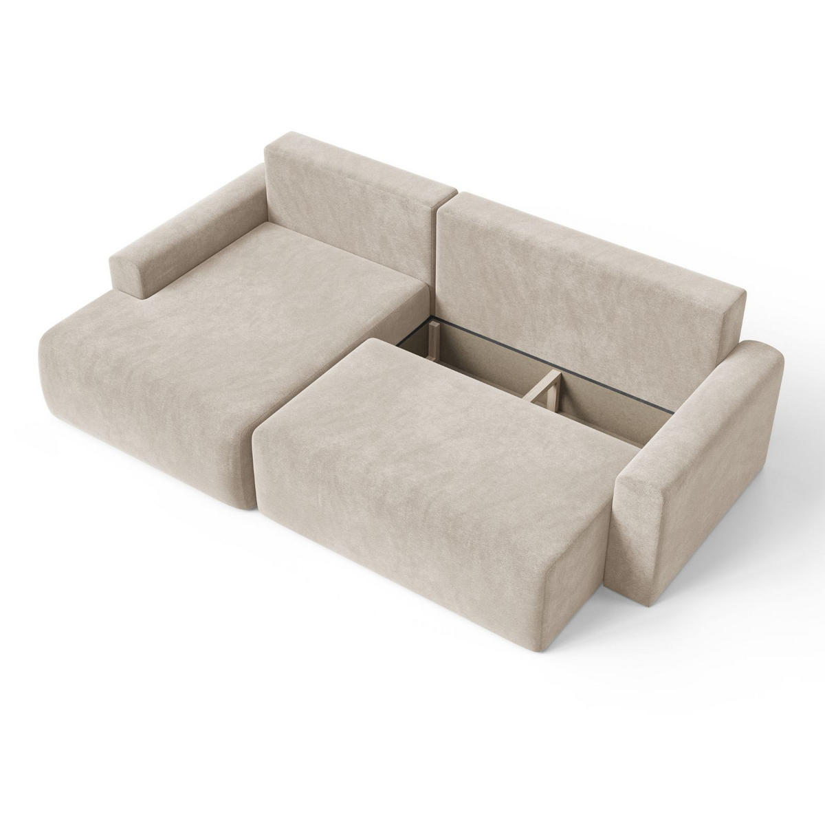 ECKSOFA MILO LARGE mit Schlaffunktion, Bettkasten und Cordbezug, Links - VIBE 08 - Beige, Holz (270/142cm) - Dekori_Interiors