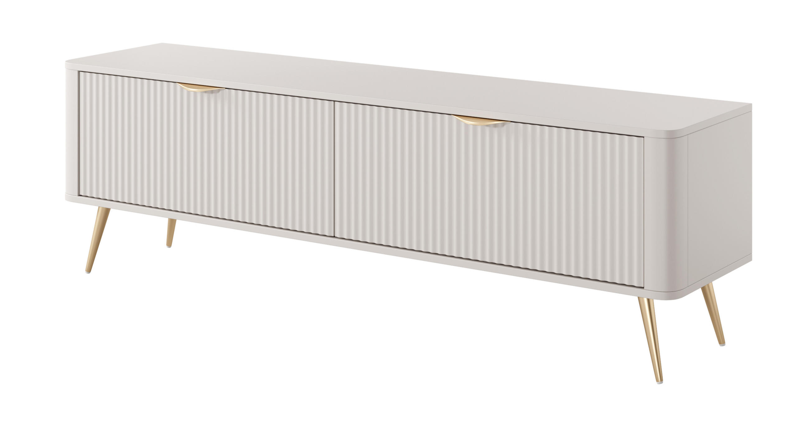 LOWBOARD Vespasia 2T Beige 163,2/51/38 cm – Geriffelten Fronten - Beige/Goldfarben, Holzwerkstoff/Metall (163.2/51/38cm) - AX Living