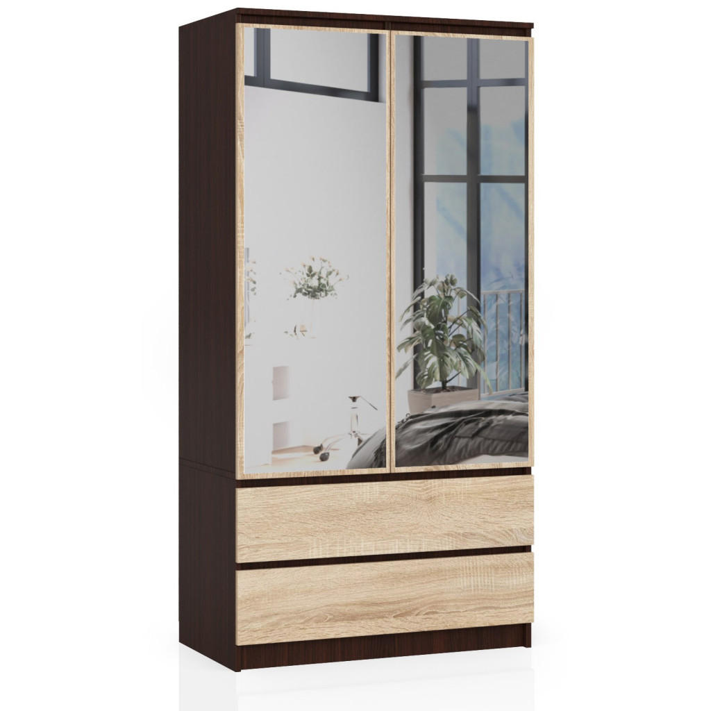 KLEIDERSCHRANK mit Spiegel Wengefarben, Sonoma Eiche 180x51x90 cm - Wengefarben/Sonoma Eiche, Holzwerkstoff (90/180/51cm) - Akord