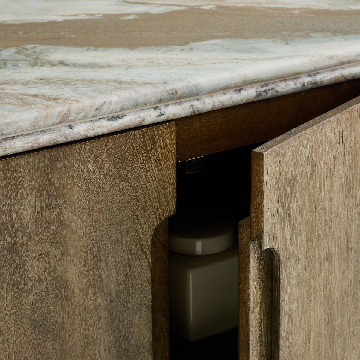 SIDEBOARD aus Massivholz und Marmor 162/80/43 cm - Beige, Holz (43/80/11cm) - Signature