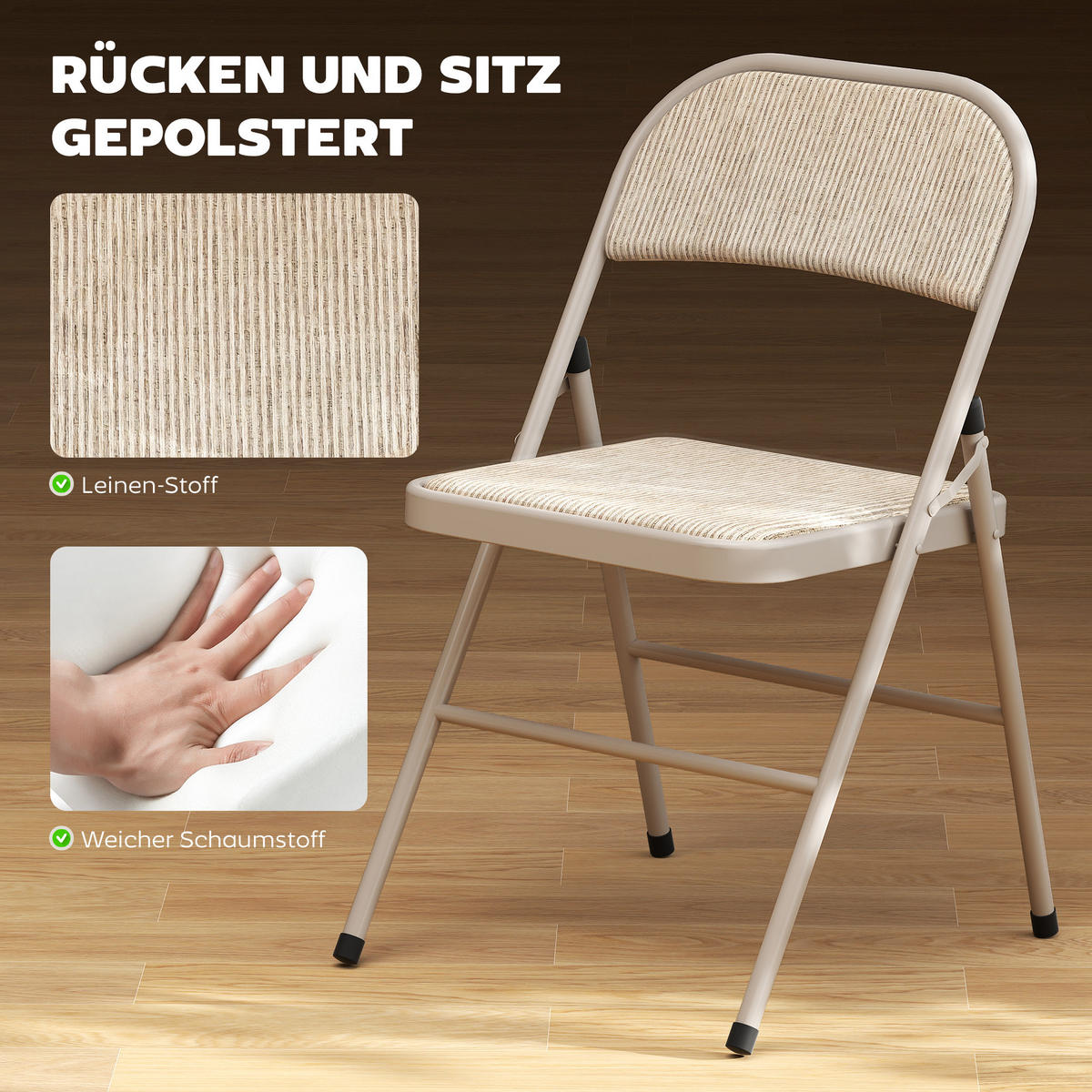 KLAPPSTÜHLE 2ER-SET aus Polyester Stahl Beige - Beige, Textil/Metall (45/78/46cm) - HOMCOM