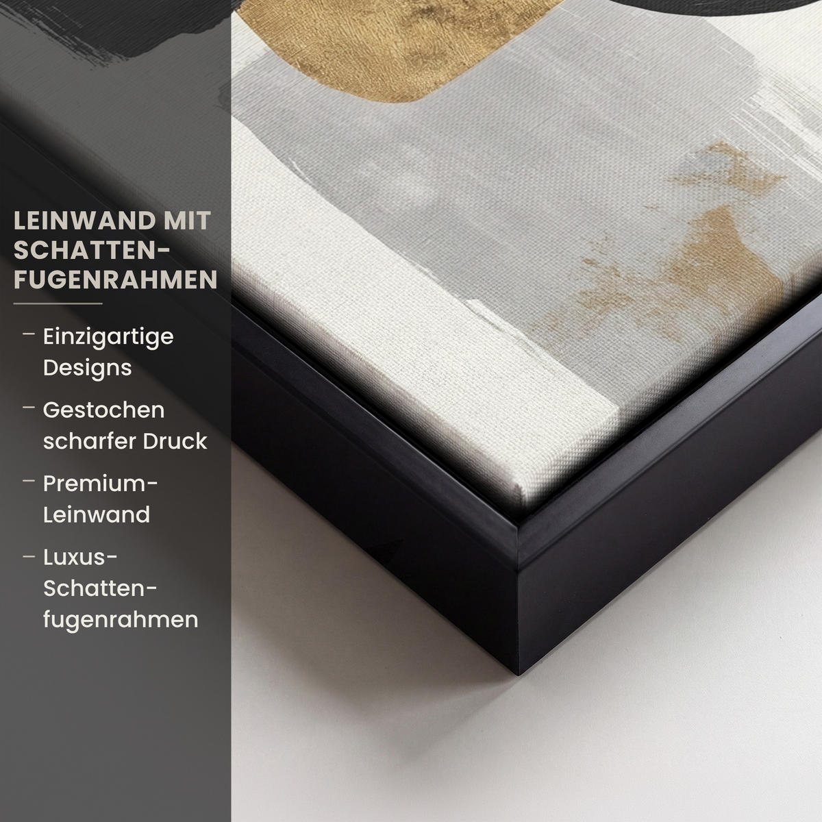 LEINWAND Bilder mit Rahmen - Gold - Rechtecke - Kreise - Abstrakt - 20x30 - Weiß, Textil (20/30cm) - MuchoWow