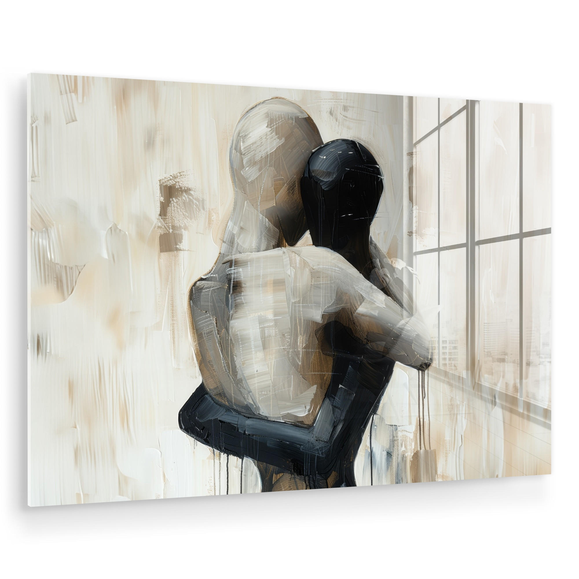 ACRYLGLASBILD Abstrakt - Liebe - Schwarz und weiß - Modern 90x60 cm - Schwarz, Glas (90/60cm) - MuchoWow