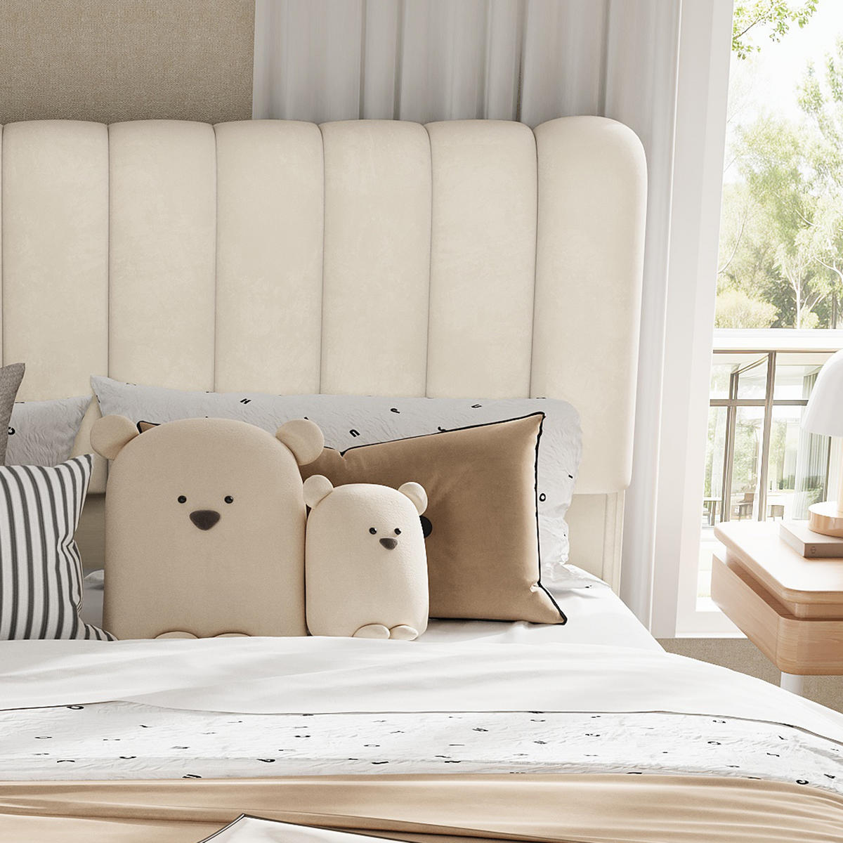 POLSTERBETT 140/200 cm in Beige mit Bettkasten, 3 Schubladen und LED aus Samt - Beige, Holzwerkstoff/Textil - STILVORA