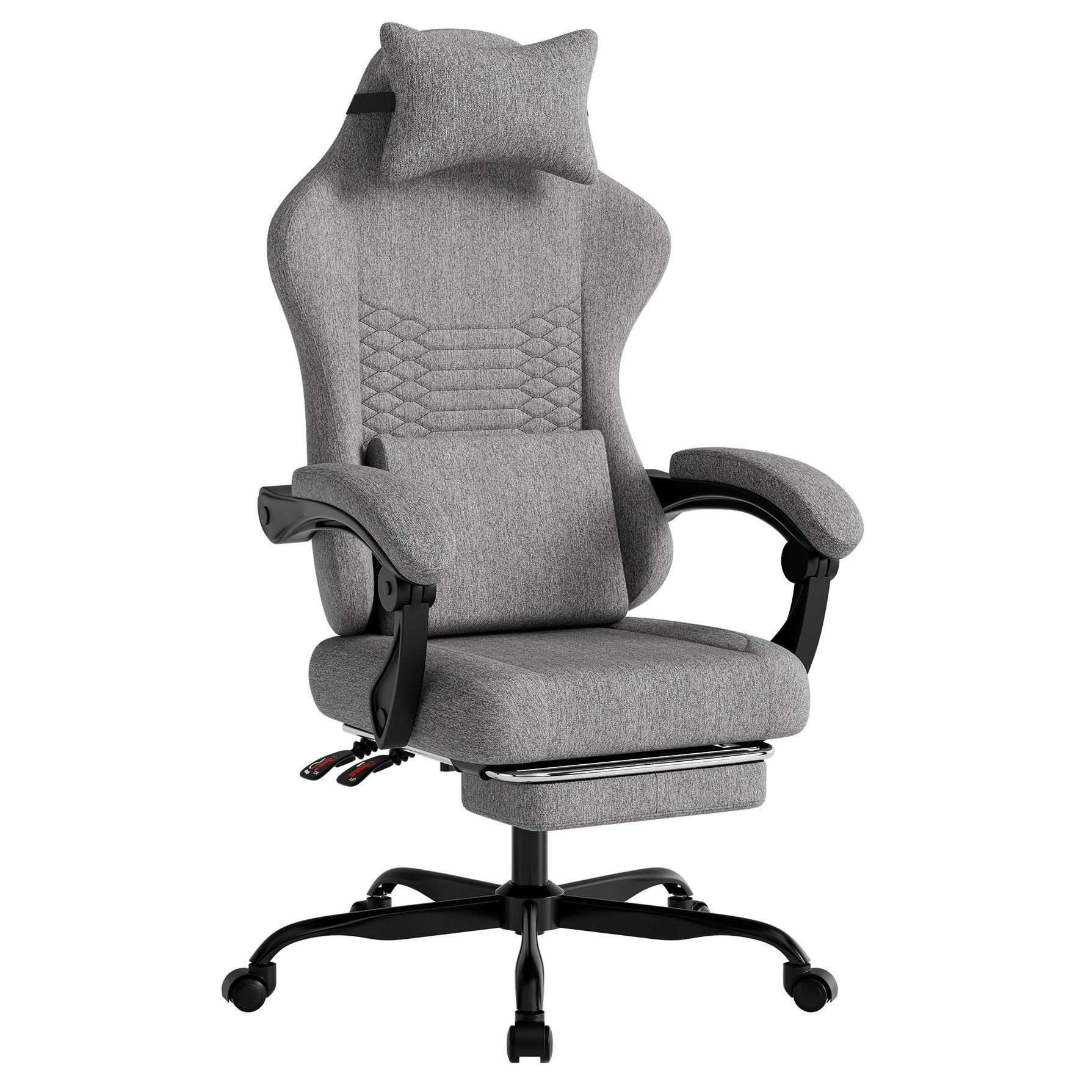 GAMING-STUHL ergonomisch Stoff Light Gray mit Fußstütze - Hellgrau, Kunststoff (63/120.5/58.5cm) - Meubliv