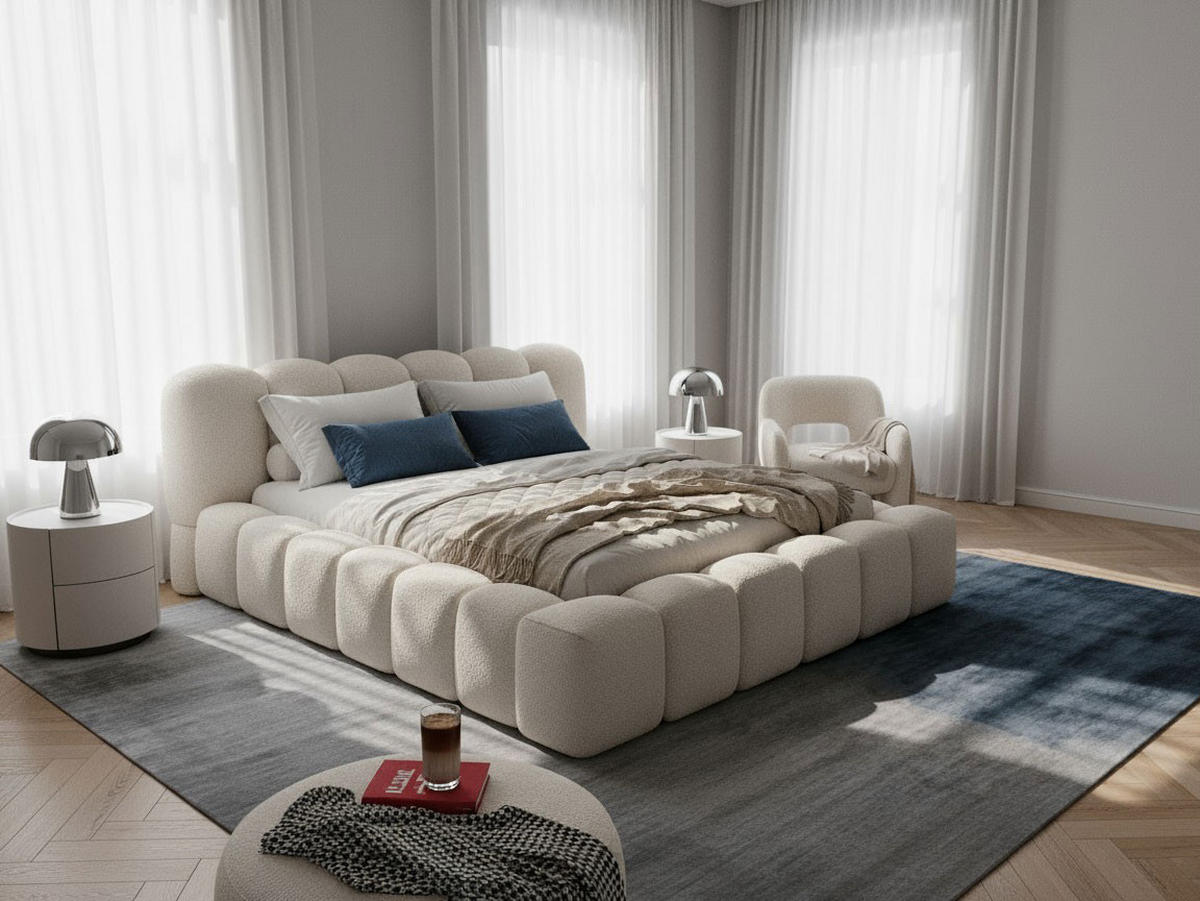 POLSTERBETT Milia 2 Hellbeige 180/200 cm Boucle mit Bettkasten - Champagner, Textil/Metall (180/200cm) - wonello
