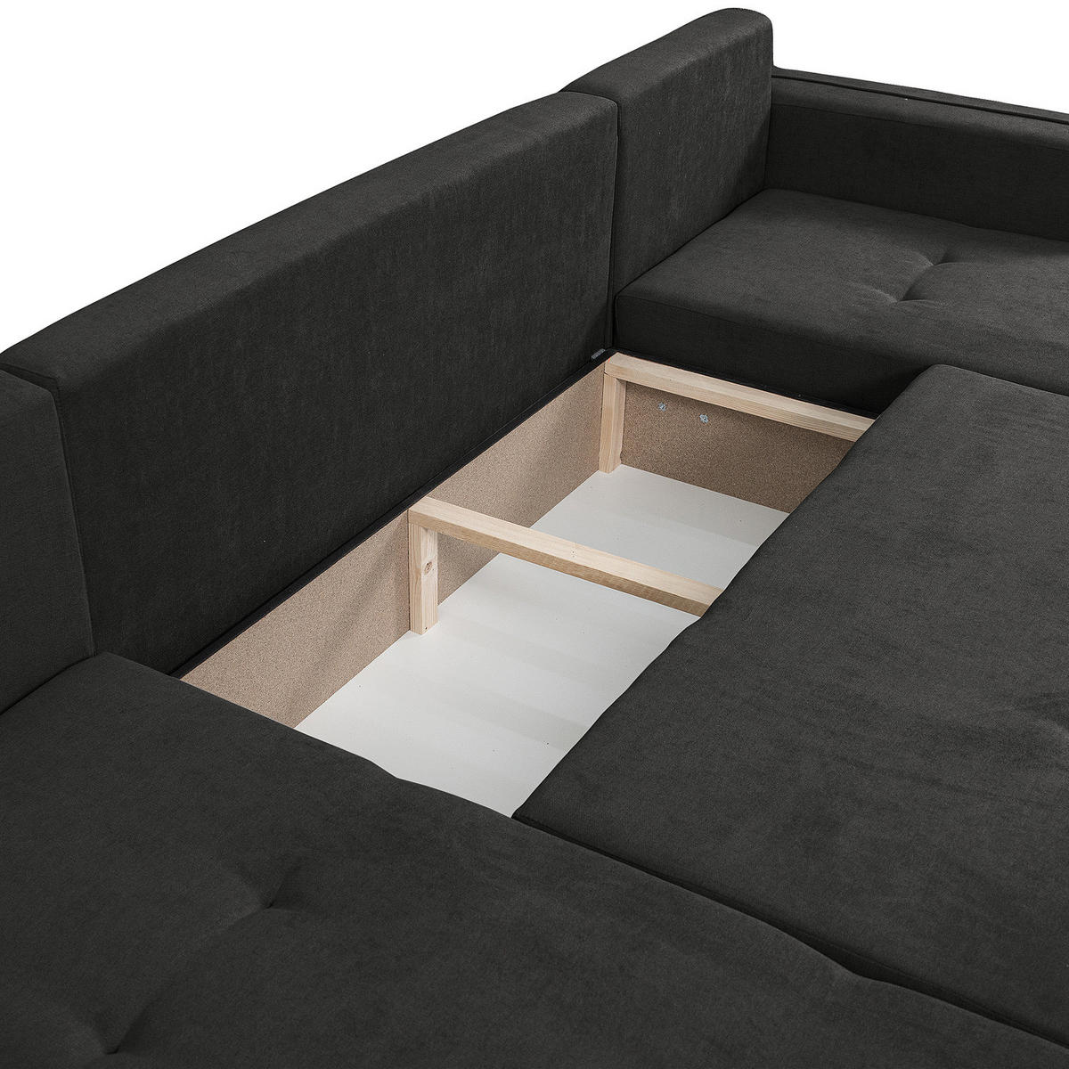 WOHNLANDSCHAFT - Anthrazit/Schwarz, Kunststoff/Textil (312/82/145cm) - home24