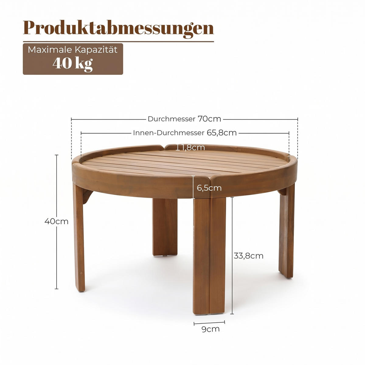 OUTDOOR Couchtisch | Ø70 x H40 cm - Braun, Holz (70/70/40cm) - Hometopia