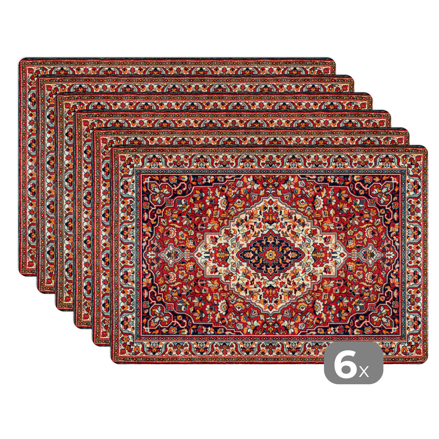 PLATZSETS 6er-Set Persische Teppiche - Teppiche - Muster - Rot 45x30 cm Tischset - Rot, Kunststoff (0.3/45/30cm) - MuchoWow