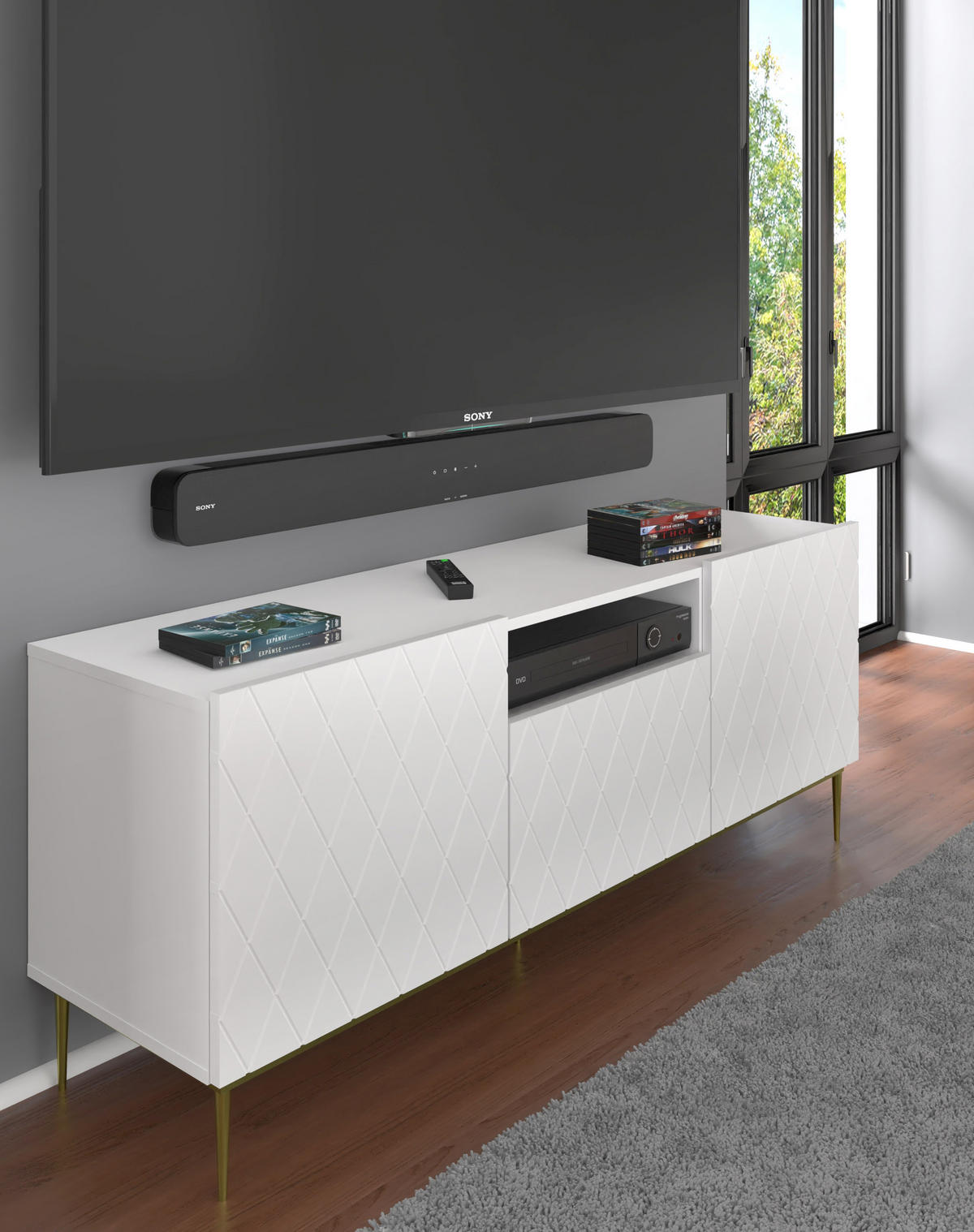 TV LOWBOARD Weiß, Gold 145/60/40 - Goldfarben/Weiß, Holzwerkstoff (145/60/40cm) - RAUMHIRSCH FURNITURE