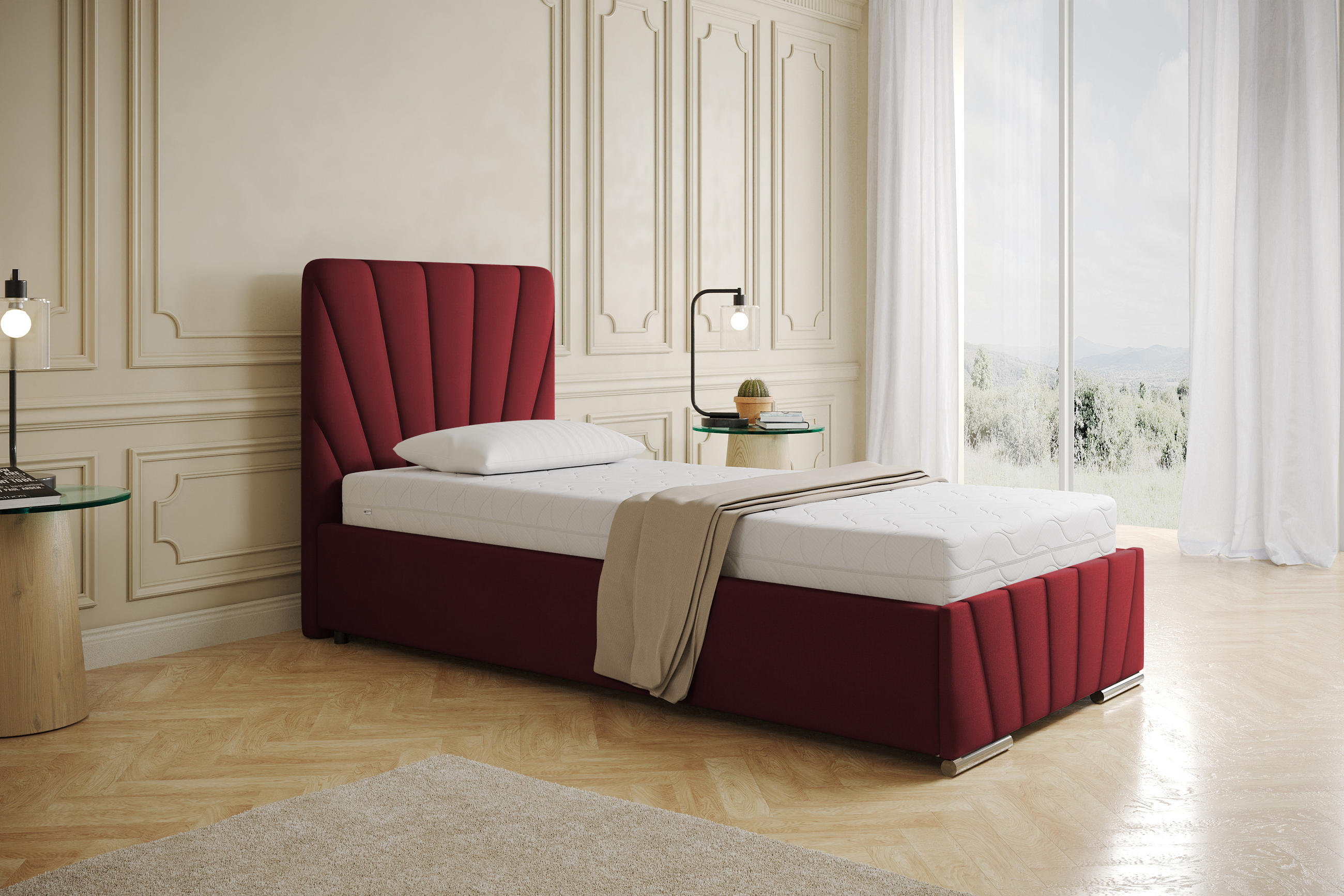 POLSTERBETT Ray 90 x 200 cm mit Bettkasten, Lattenrost OHNE MATRATZE - Rot - Rot, Holz (90/200cm) - Panda Möbel