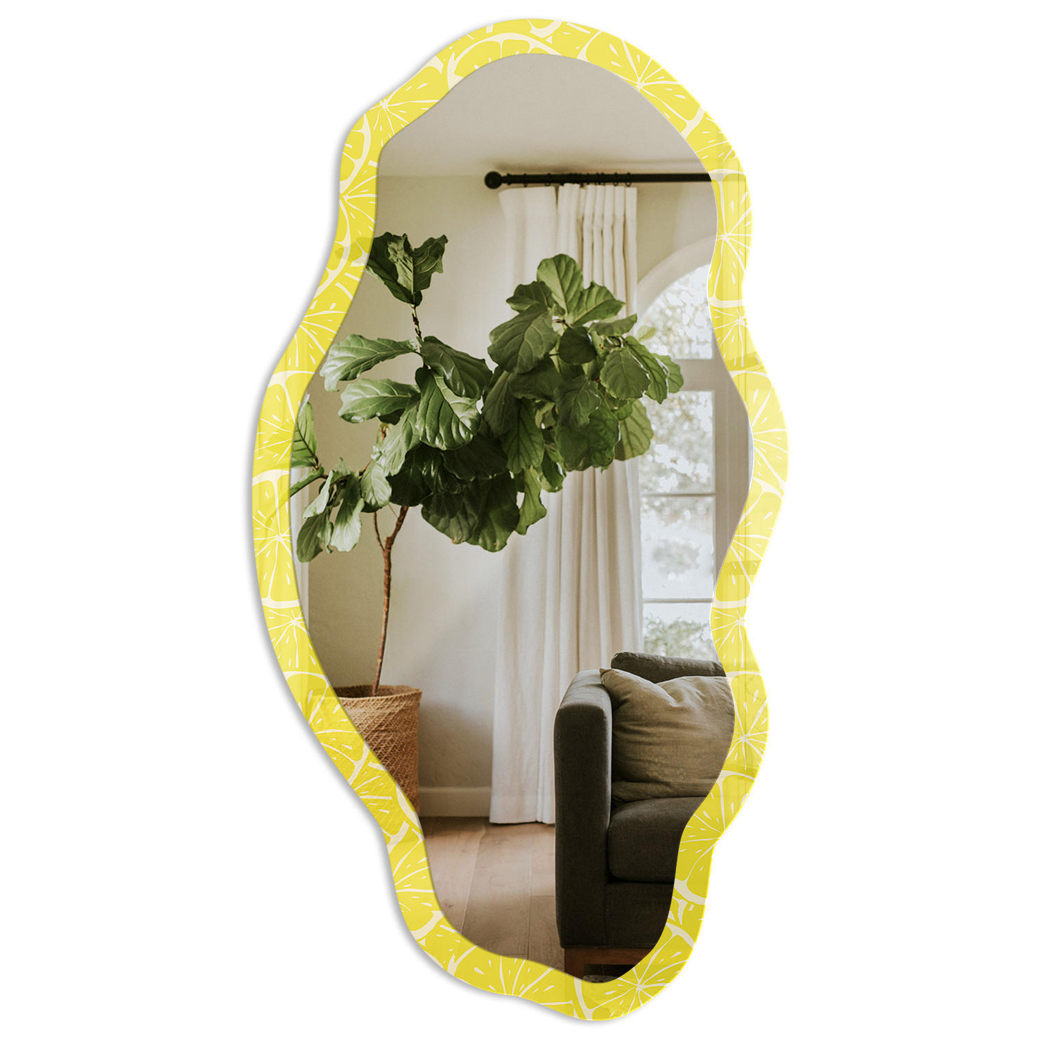 SPIEGEL 90x45 cm asymmetrisch mit Druck - Zitronenscheiben - Transparent, Glas (45/90/0.4cm) - TULUP