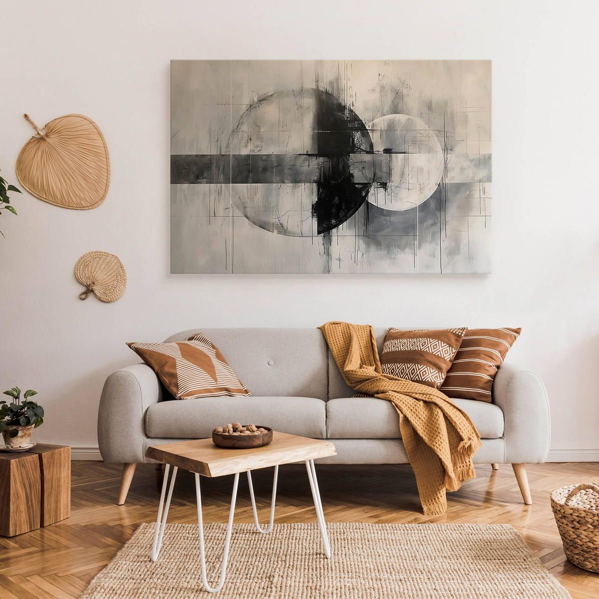 LEINWANDBILD Abstraktion Moderne Muster 100/70 cm - Beige/Schwarz, Textil (100/70cm) - Muralo