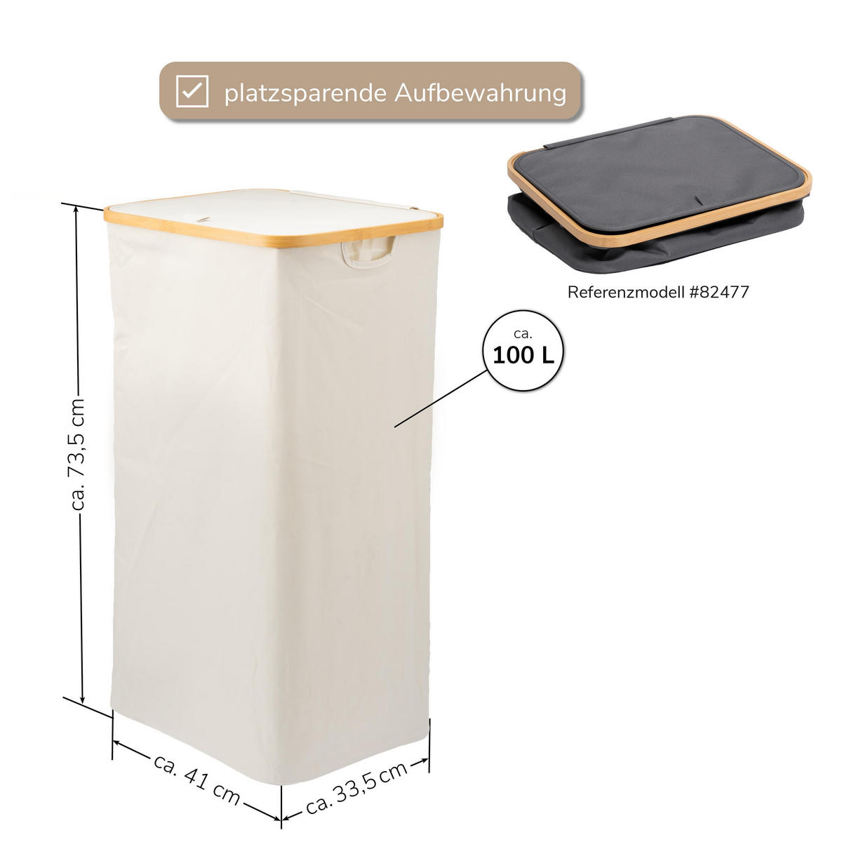 WÄSCHESAMMLER 100 Liter, beige - Beige, Textil (41/73.5/33.5cm) - bremermann